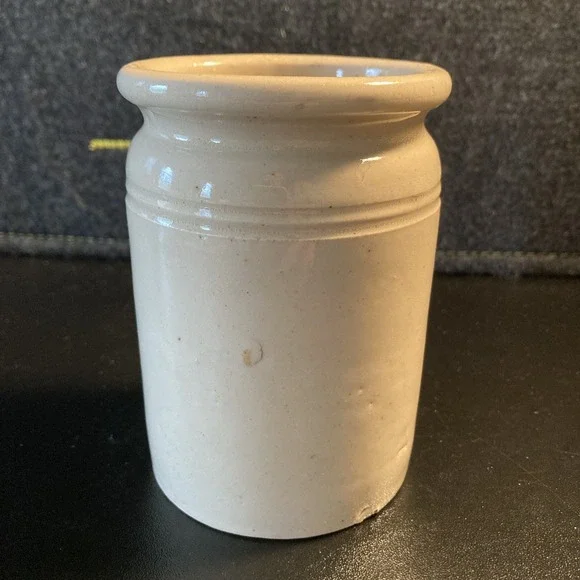 Vintage Stoneware Crock Utensil Holder MF G Stamp Cream Glaze Farmhouse Pottery - Picture 3 of 7